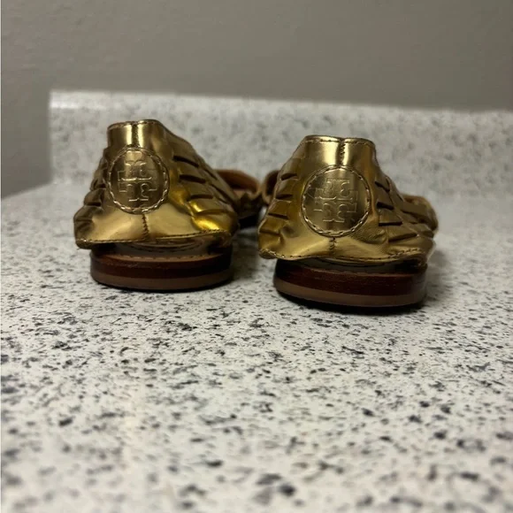 Tory Burch Women's Gold Metallic Leather Sandals Loafers - Picture 5 of 8